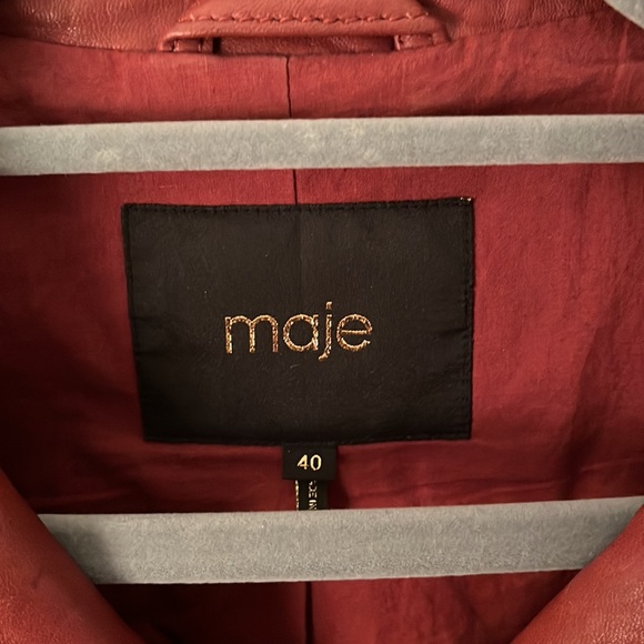 MAJE Red Lamb Leather Biker Jacket FR 40 - Picture 3 of 7